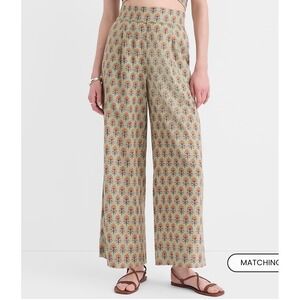Loft Beach Pants Garden Linen Cotton Wide Leg Floral Block Print Size LP